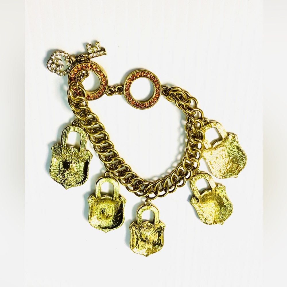 Heidi Daus Gold-Tone Multicolor Pavé Lock Charm Bracelet - Picture 4 of 11